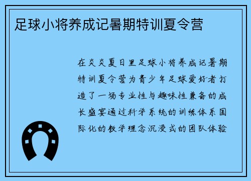 足球小将养成记暑期特训夏令营